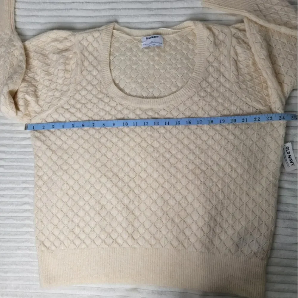 Old Navy Womens Sweater XL Beige Pointelle Knit Crewneck Recycled Wool Blend New